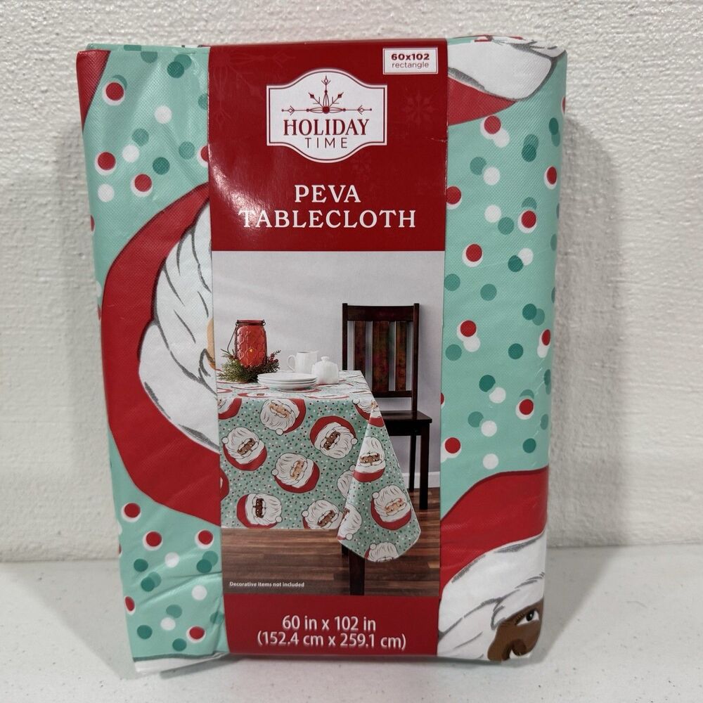 Holiday Time Christmas Santa PEVA Tablecloth 60x102 Rectangle